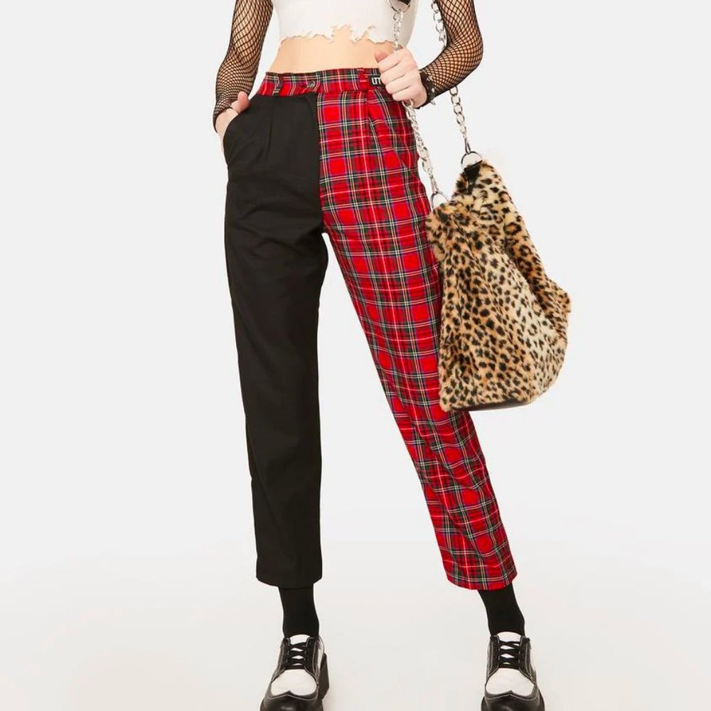 S - Red and Black Split Plaid Trousers (LTT)